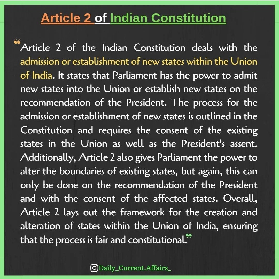 Article 2 of Indian Constitution Admission of New States explained with India map