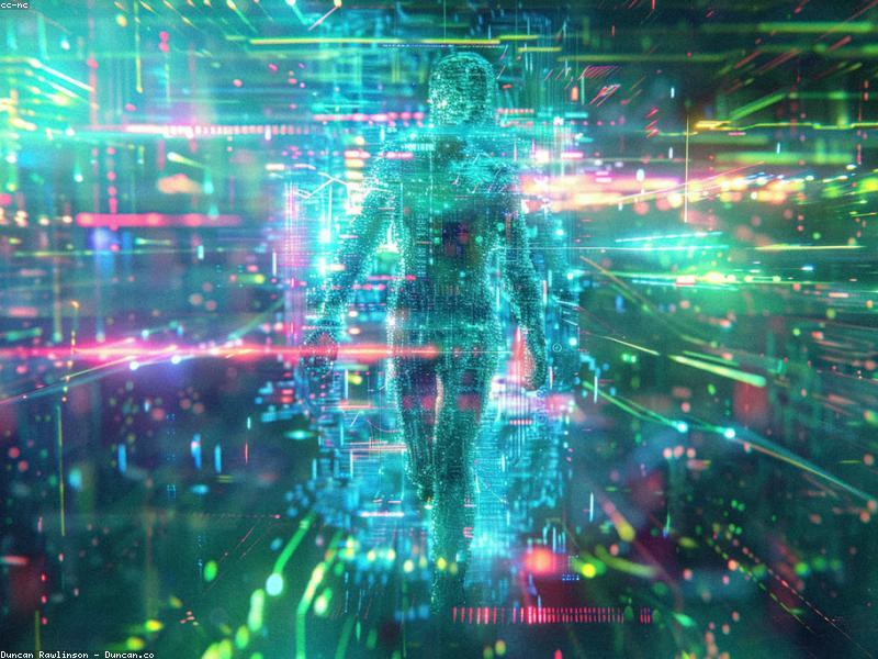 A digital illustration of glowing blue network nodes connected by lines