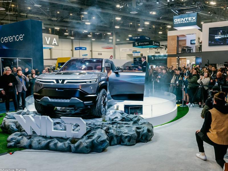 Electric pickup truck on a road